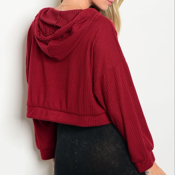 LAST Cropped Ribbed Burgundy Hoodie 03001 - Picture 2 of 2